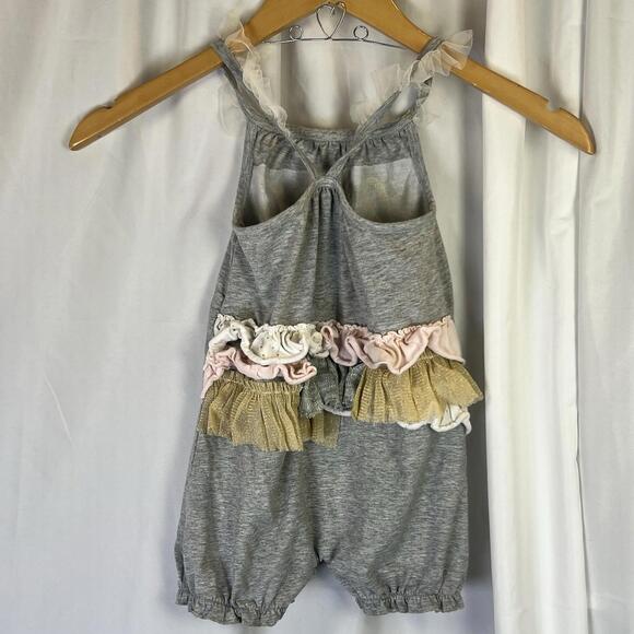 Mud Pie Baby Girl Darling Gray Ruffle Bubble Romper 12-18 Mo EUC SO CUTE - Picture 6 of 9